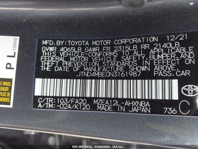 Toyota COROLLA SE 2022 JTND4MBE0N3161987 Image 9