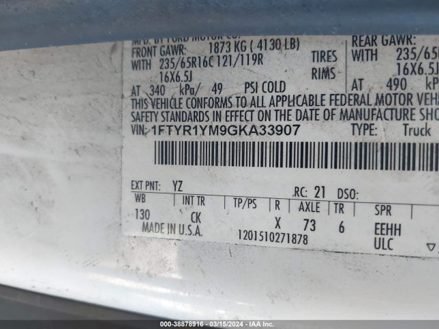 Ford Transit-250 2016 1FTYR1YM9GKA33907 Image 9