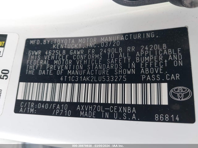 Toyota Camry Le Hybrid 2020 4T1C31AK2LU533275 Image 9