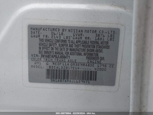 Nissan SENTRA SV 2018 3N1AB7AP8JL659471 Image 9