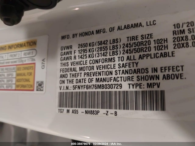 Honda Pilot Awd Black Edition 2021 5FNYF6H76MB030729 Image 9
