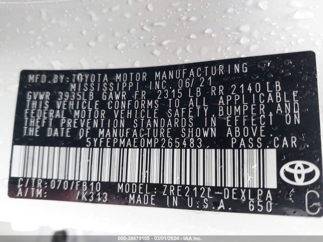 Toyota COROLLA LE 2021 5YFEPMAE0MP265483 Image 9