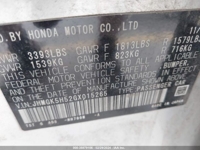 JHMGK5H52GX015265 Honda FIT LX