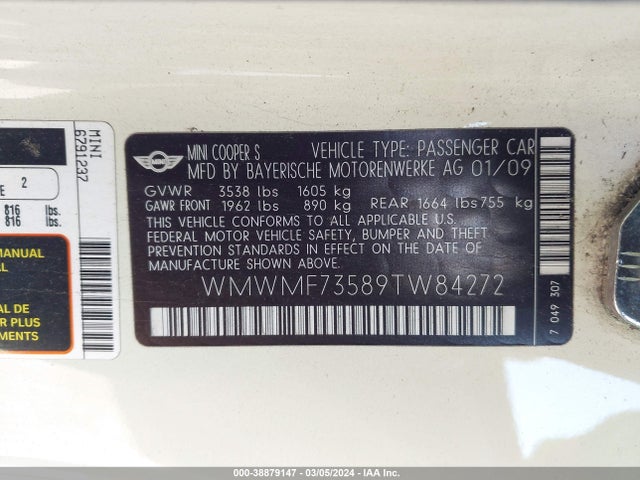 2009 MINI COOPER S WMWMF73589TW84272 Photo 8