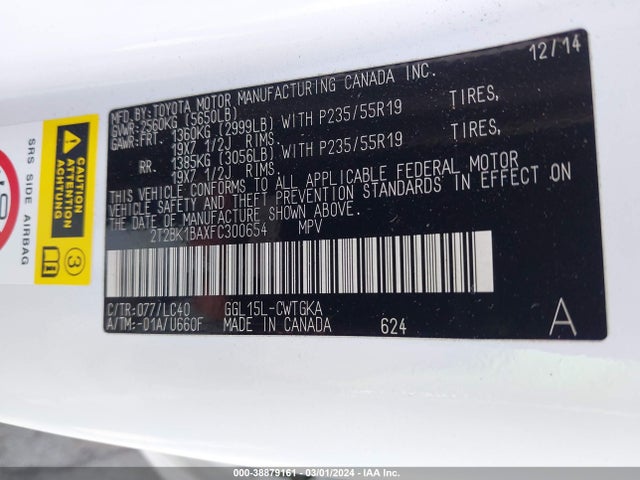 Lexus RX 350 2015 2T2BK1BAXFC300654 Image 9