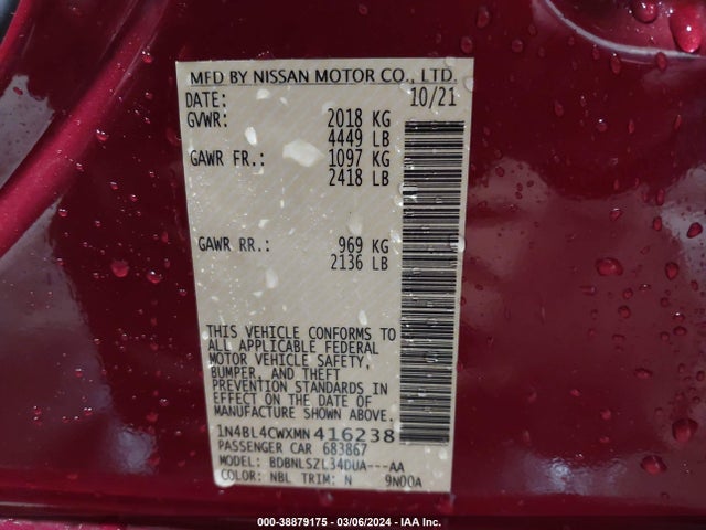 Nissan Altima Sr Intelligent Awd 2021 1N4BL4CWXMN416238 Image 9