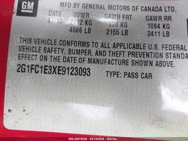 Chevrolet Camaro 2lt 2014 2G1FC1E3XE9123093 Image 9