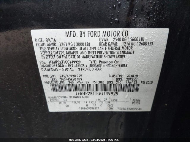 1FAHP2KT1GG149929 Ford TAURUS SHO