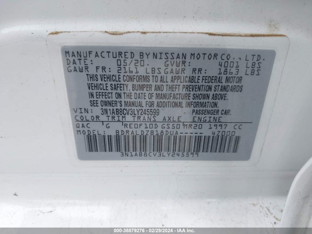 Nissan Sentra Sv Xtronic Cvt 2020 3N1AB8CV3LY245599 Image 9