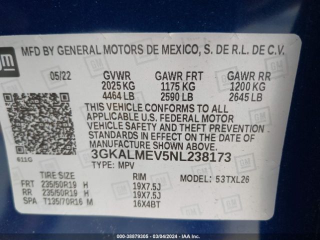 3GKALMEV5NL238173 GMC Terrain Fwd Sle
