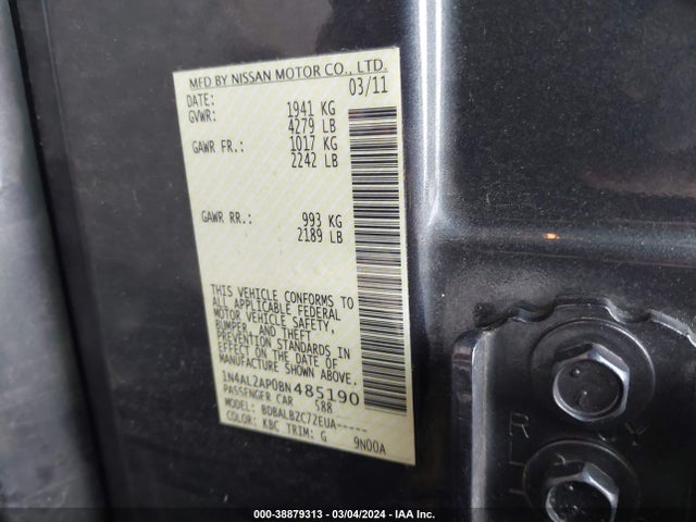 Продажа на аукционе авто 2011 Nissan Altima 2.5 S, vin: 1N4AL2AP0BN485190, номер лота: 38879313