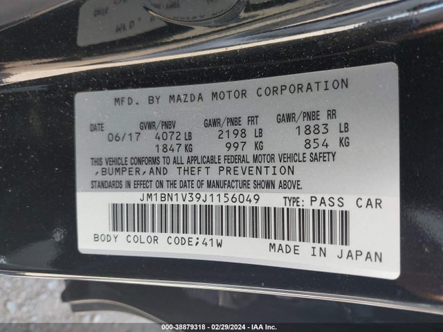 JM1BN1V39J1156049 Mazda Mazda3 Touring