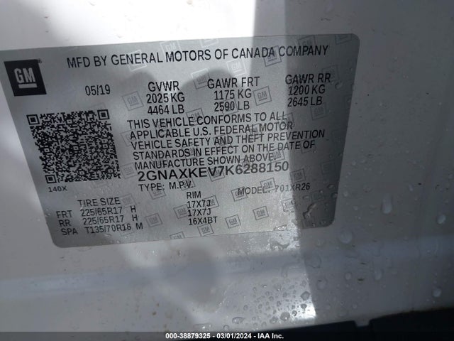 Chevrolet EQUINOX LT 2019 2GNAXKEV7K6288150 Image 9
