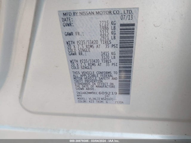 Nissan Pathfinder Platinum 2014 5N1AR2MM9EC609219 Image 9