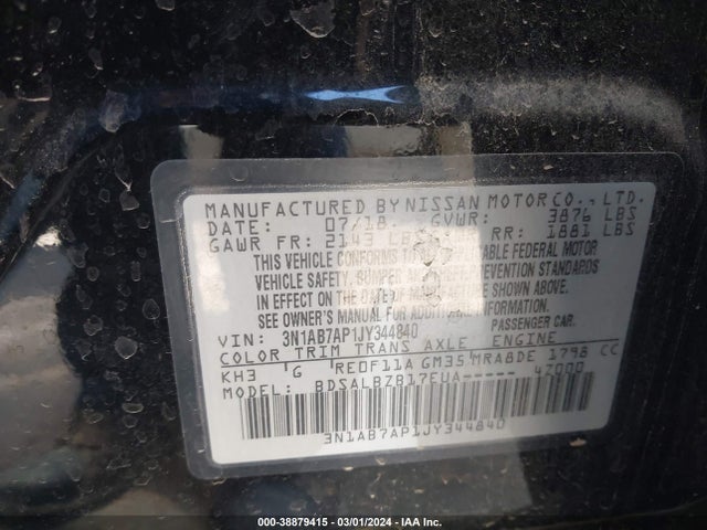 Nissan SENTRA S 2018 3N1AB7AP1JY344840 Image 9