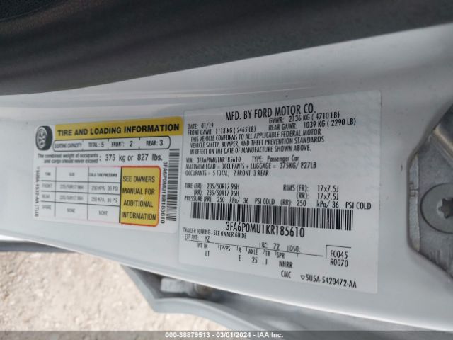 3FA6P0MU1KR185610 Ford Fusion Hybrid Sel