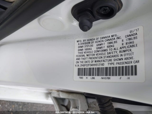 Honda Civic Lx 2017 2HGFC2F54HH512160 Image 9