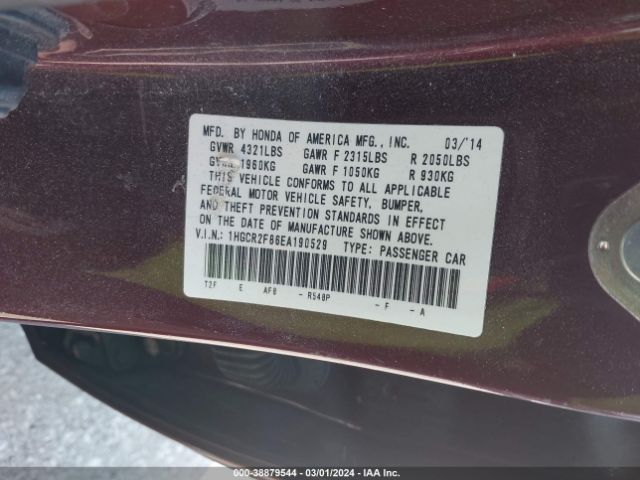 1HGCR2F86EA190529 Honda Accord Ex-l