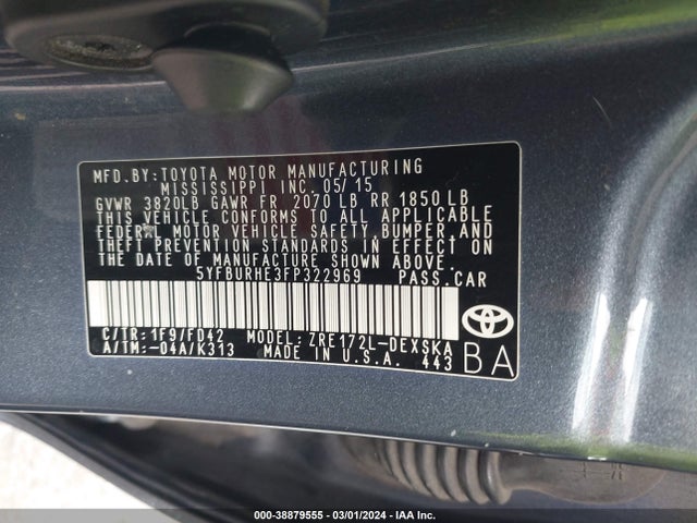 Toyota Corolla S Plus 2015 5YFBURHE3FP322969 Image 9