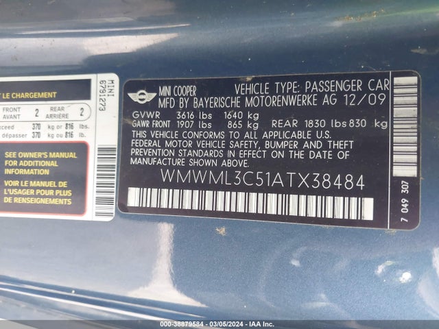 2010 MINI COOPER CLUBMAN WMWML3C51ATX38484 Photo 8