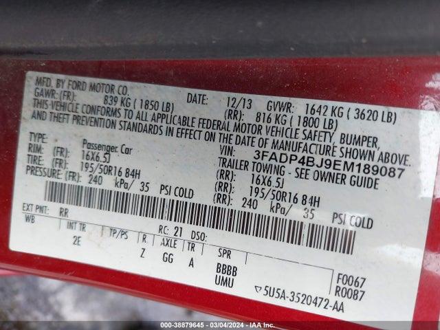 Ford FIESTA SE 2014 3FADP4BJ9EM189087 Image 9