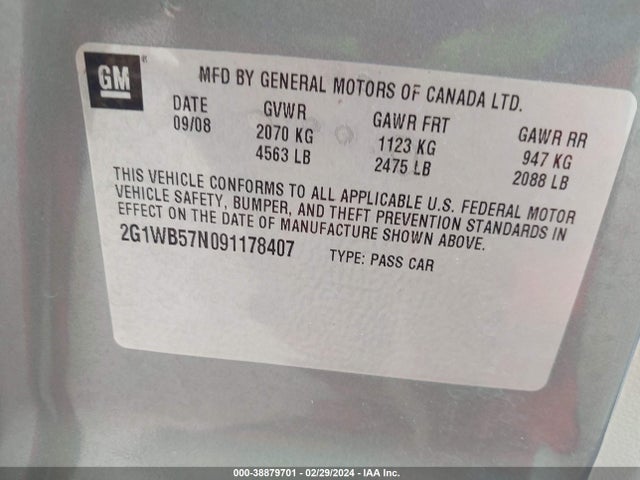 2009 CHEVROLET IMPALA LS VIN: 2G1WB57N091178407