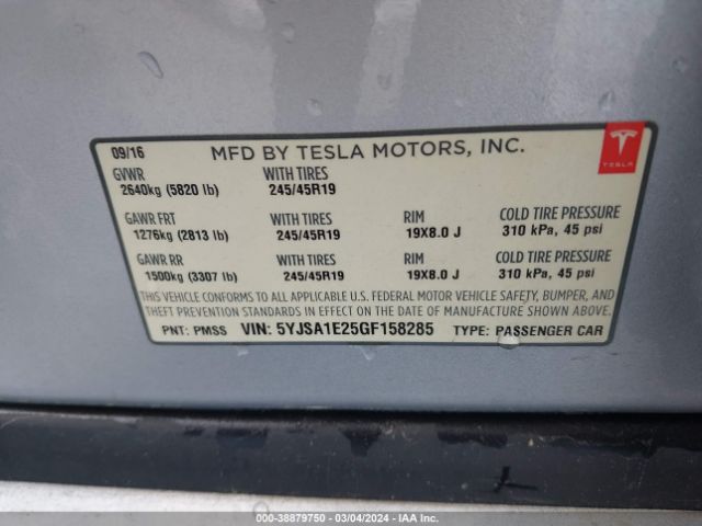 5YJSA1E25GF158285 Tesla Model S 60d/70d/75d/85d/90d