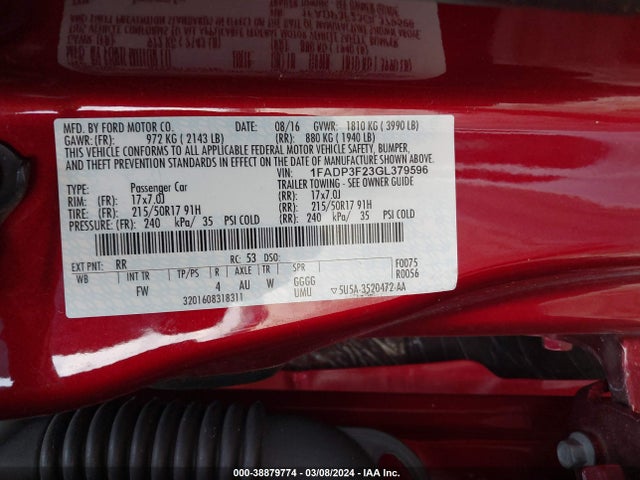 Ford FOCUS SE 2016 1FADP3F23GL379596 Image 9