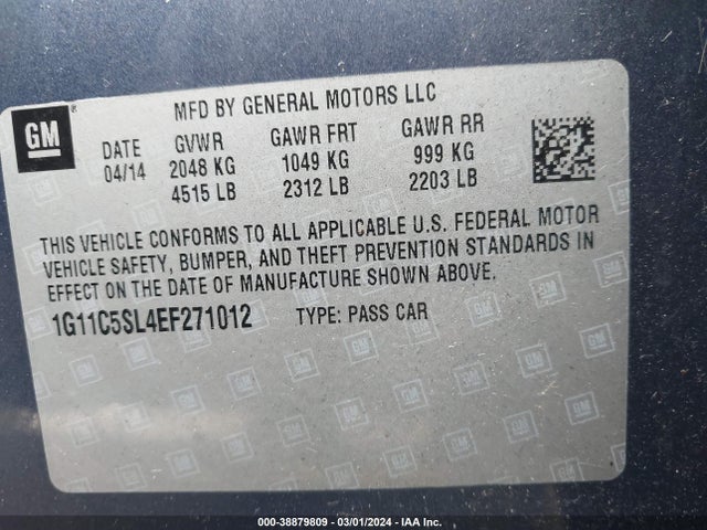 Chevrolet MALIBU 1LT 2014 1G11C5SL4EF271012 Image 9