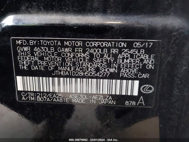 JTHBA1D28H5054277 Lexus IS 200T
