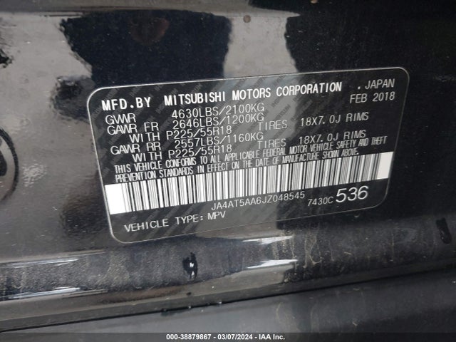 Mitsubishi Eclipse Cross Sel 2018 JA4AT5AA6JZ048545 Image 9