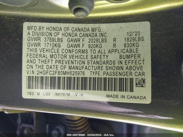 Honda Civic Sport 2021 2HGFC2F80MH525976 Image 9