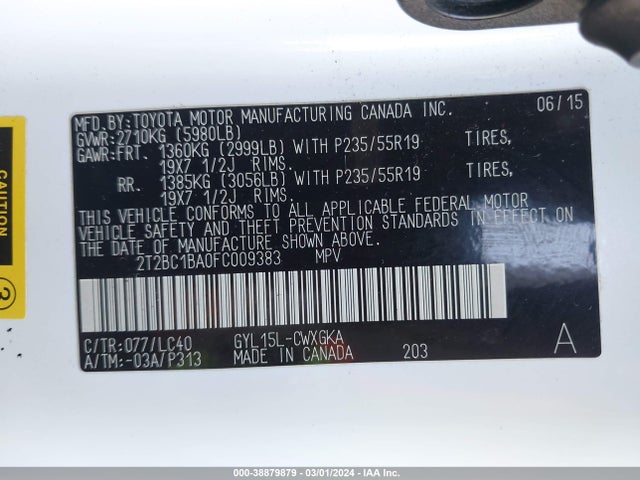 2T2BC1BA0FC009383 Lexus RX 450H