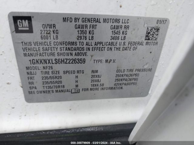 1GKKNXLS6HZ226359 GMC Acadia Denali