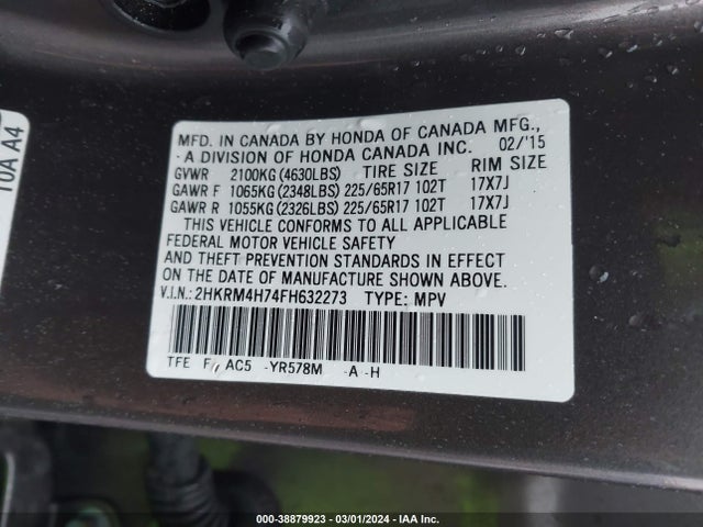 Honda Cr-v Ex-l 2015 2HKRM4H74FH632273 Image 9