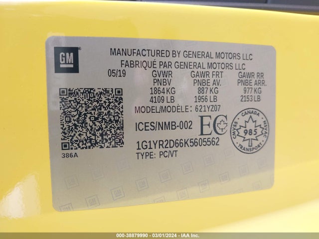 Chevrolet Corvette Z06 2019 1G1YR2D66K5605562 Image 9