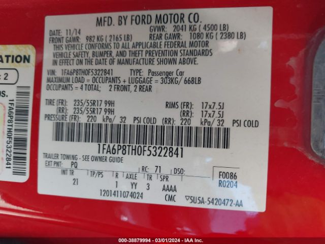 1FA6P8TH0F5322841 Ford Mustang Ecoboost