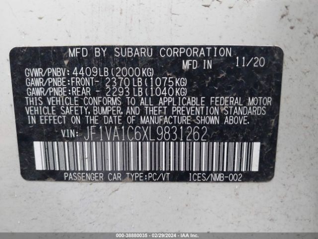 JF1VA1C6XL9831262 Subaru Wrx Premium