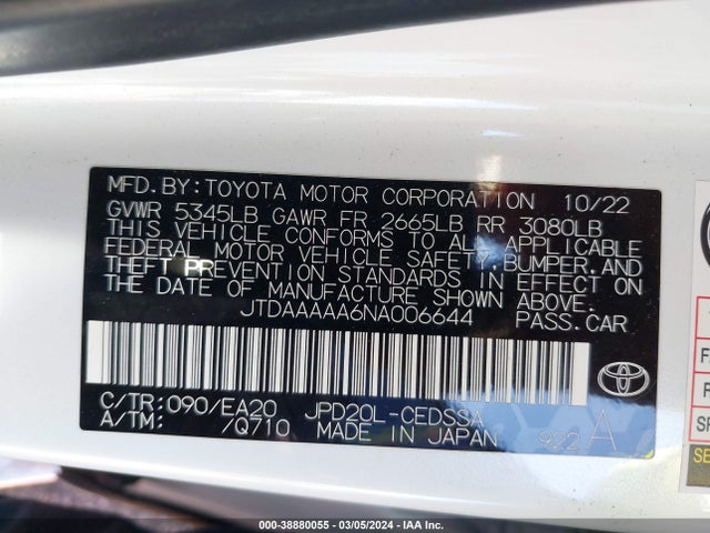 Toyota Mirai Xle 2022 JTDAAAAA6NA006644 Image 9