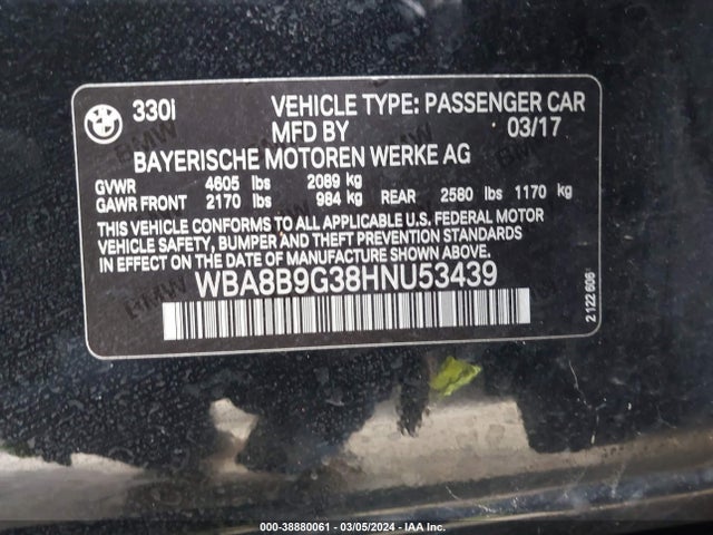 BMW 330I 2017 WBA8B9G38HNU53439 Image 9