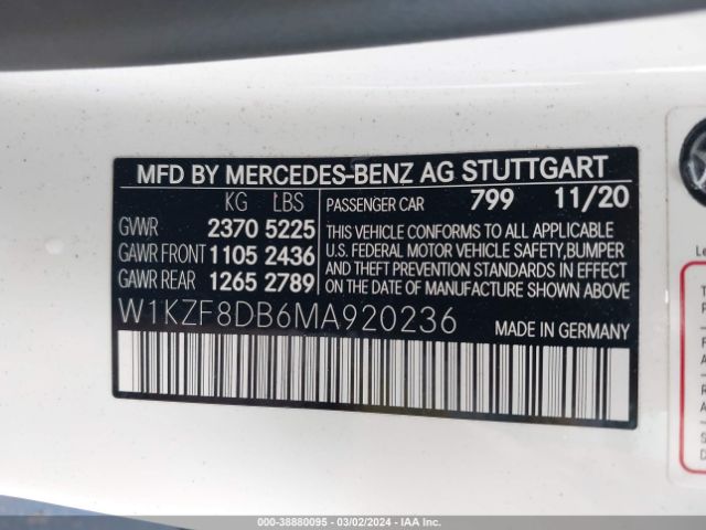 W1KZF8DB6MA920236 Mercedes-Benz E 350