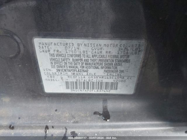 3N1CN7AP2FL837642 Nissan Versa 1.6 S/1.6 S+/1.6 Sl/1.6 Sv