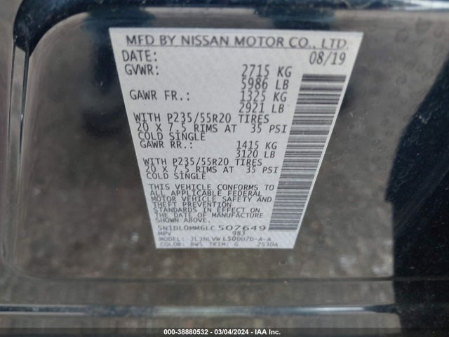 5N1DL0MM6LC507649 Infiniti Qx60 Luxe Awd