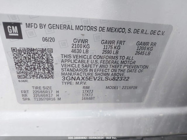 Chevrolet Equinox Awd 1fl 2020 3GNAX5EV2LS682322 Image 9