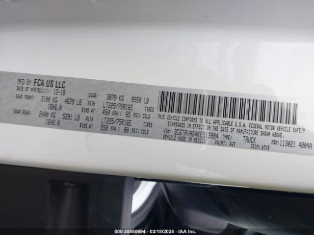 3C6TRVAG4KE513894 RAM Promaster 1500 Low Roof 136 Wb