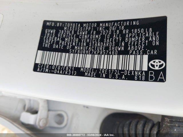 Toyota COROLLA LE 2019 5YFBURHE7KP857460 Image 9