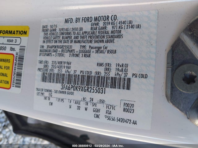 Ford Fusion Titanium 2016 3FA6P0K9XGR255031 Image 9