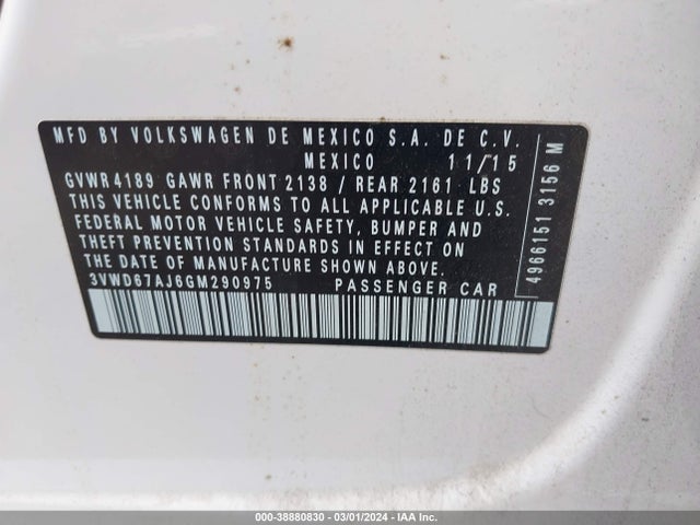 3VWD67AJ6GM290975 Volkswagen Jetta 1.4t Se