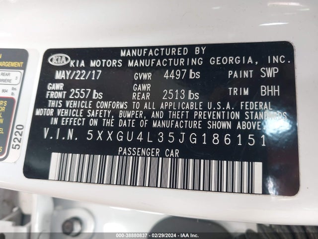 KIA OPTIMA EX 2018 5XXGU4L35JG186151 Image 9