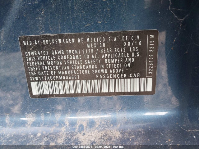 3VW117AU0HM006687 Volkswagen Golf Tsi Wolfsburg Edition 4-door